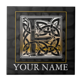 Azulejo F "Your Name" Celtic Black Stone Monograma Tile