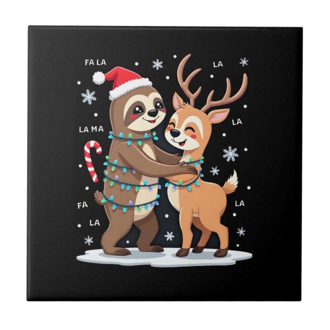 Azulejo Fa La La Llama Luces de Navidad Perezoso Montando  (Frente)