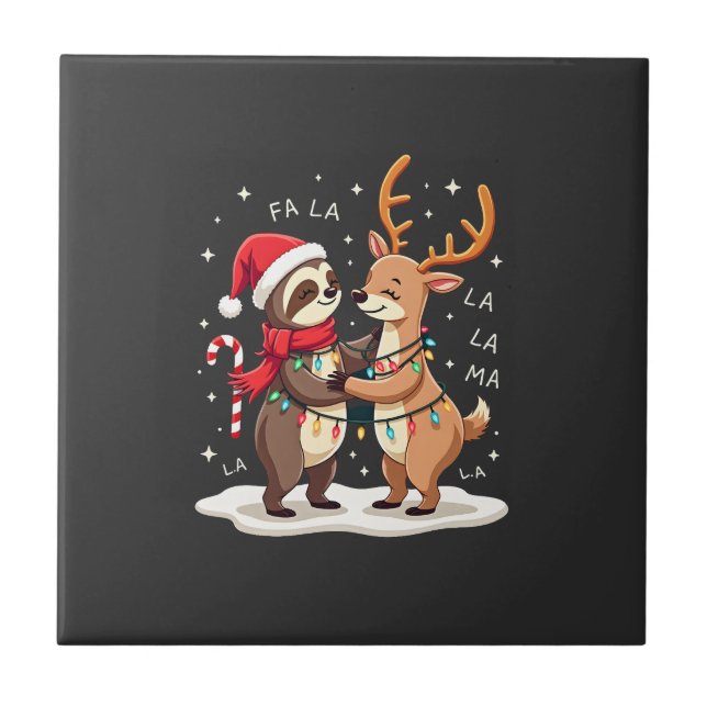 Azulejo Fa La La Llama Xmas Lights Sloth Riding Llama Chri (Frente)