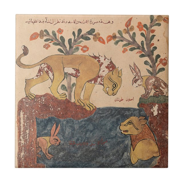 Azulejo Fábula del Renacimiento Indio Liebre León Ce (Frente)