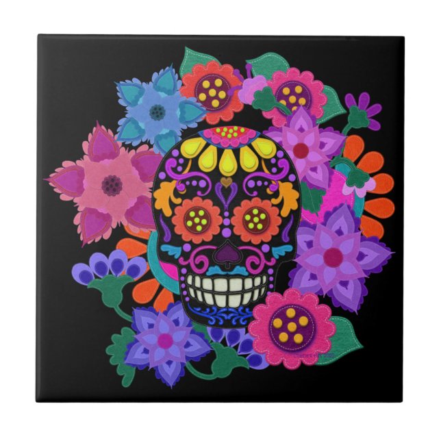 Azulejo Fabulous Felt Look Sugar Skull Beautiful (Frente)