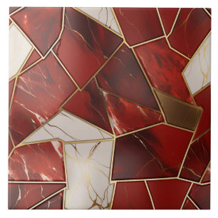 Azulejo Facetas de Efecto de Mármol Rojo y Crema