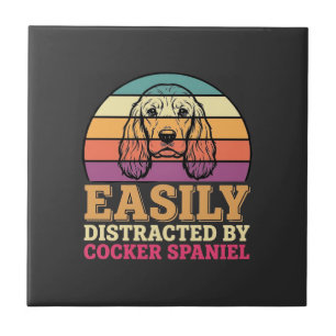 Azulejo Fácilmente Distraído Por Cocker Spaniel Retro Perr