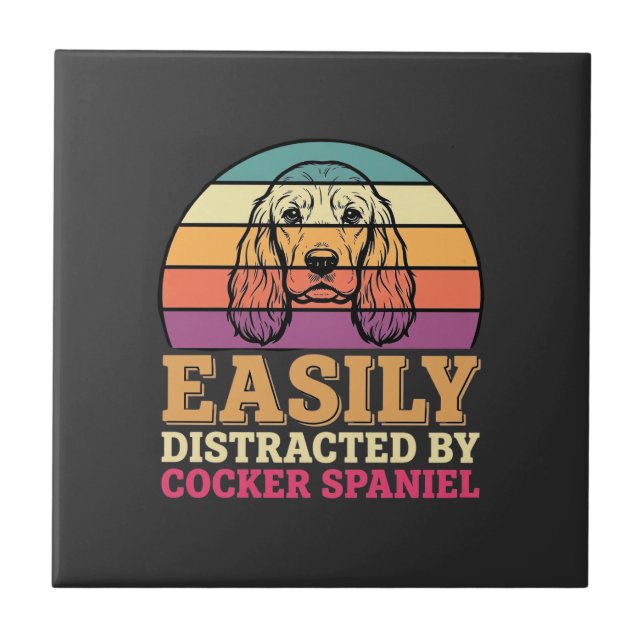 Azulejo Fácilmente Distraído Por Cocker Spaniel Retro Perr (Frente)
