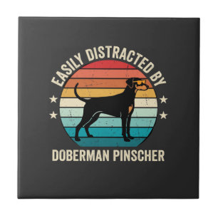 Azulejo Fácilmente Distraído por Doberman Pinscher Retro A