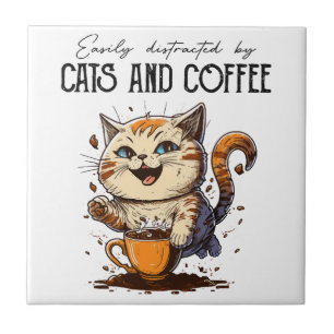 Azulejo Fácilmente Distraído Por Gatos Y Café Amantes De L