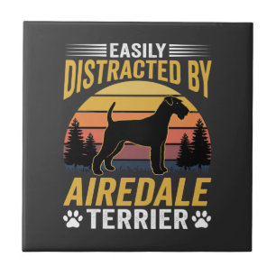 Azulejo Fácilmente Distraído por Perro Retro Airedale Terr