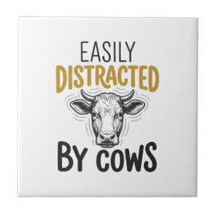Azulejo Fácilmente Distraído Por Vacas Camiseta Divertida 
