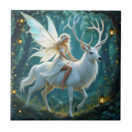 Azulejo Fairy and White Deer Magical Forest