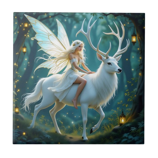 Azulejo Fairy and White Deer Magical Forest (Frente)