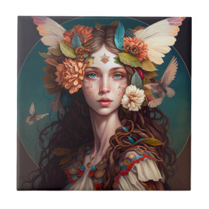 Azulejo Fairy Chica Fantasy Art Cerámica Tile