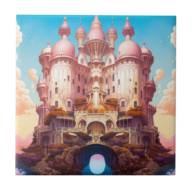 Azulejo Fairy Tale Castle Pink White Gold Fantasma Art (Frente)