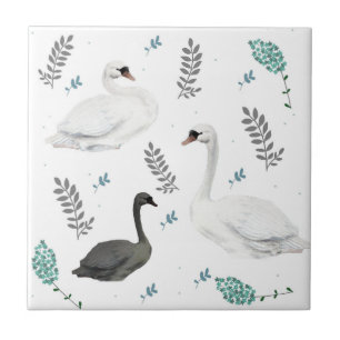 Azulejo Fairytale Ilustracion Swan Folk Botánico
