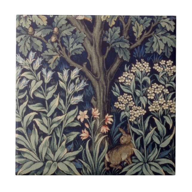 Azulejo Faisán pájaro árbol bosque William Morris (Frente)