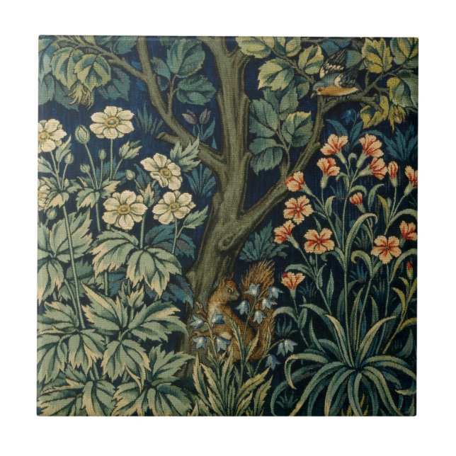Azulejo Faisán pájaro árbol bosque William Morris (Frente)
