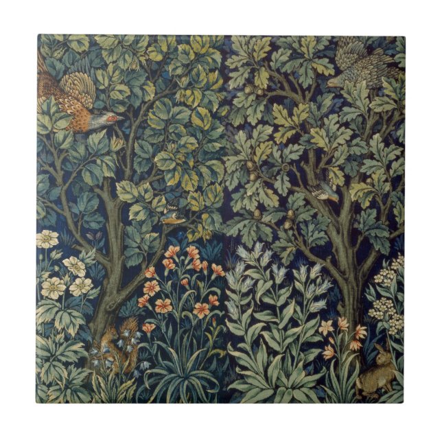 Azulejo Faisán pájaro árbol bosque William Morris (Frente)