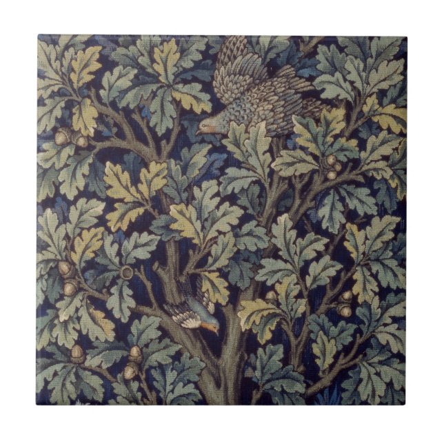 Azulejo Faisán pájaro árbol bosque William Morris (Frente)