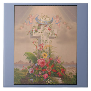 Azulejo Faith Hope Charity Y Flores