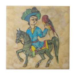 Azulejo Falconer en caballo c1900 Repro Persa turco