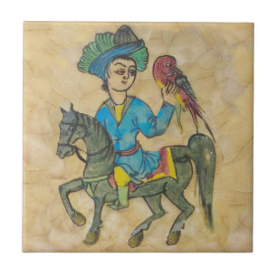Azulejo Falconer en caballo c1900 Repro Persa turco