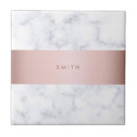 Azulejo falsa tira del oro color de rosa de mármol blanco<br><div class="desc">Diseño elegante y moderno que ofrece el falso mármol blanco y la falsa tira color de rosa del oro.</div>