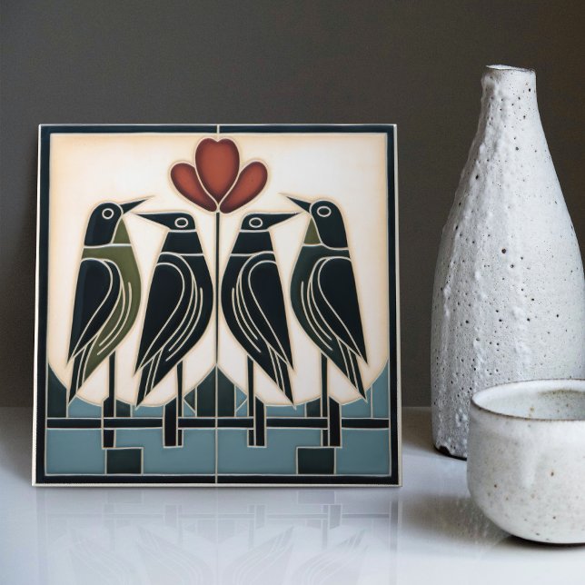Azulejo Familia de aves Mackintosh Art Deco Nouveau Decora (Subido por el creador)