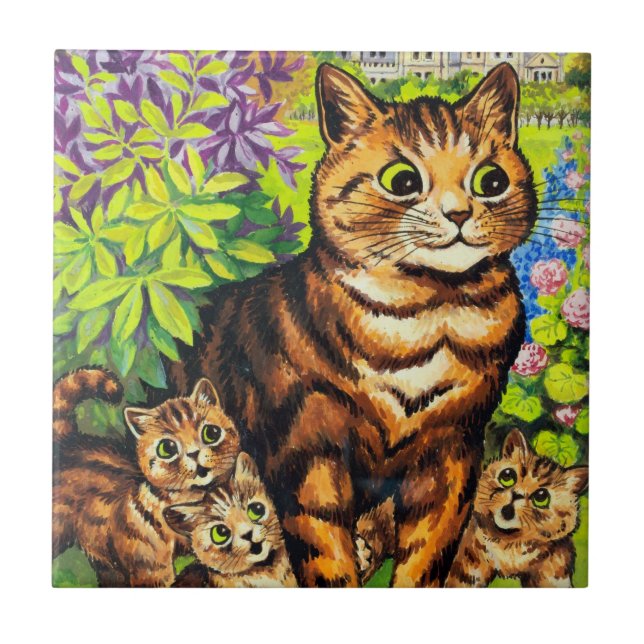 Azulejo Familia de gatos en un jardín, Louis Wain (Frente)