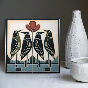 Azulejo Familia de pájaros Mackintosh Arte Deco Nouveau De
