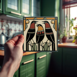 Azulejo Familia de pájaros Mackintosh Arte Deco Nouveau De