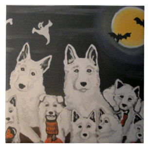Azulejo Familia de perro blanca de Halloween