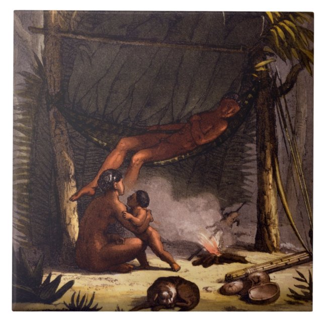 Azulejo Familia del nativo americano bajo refugio de la (Frente)