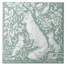Azulejo Familia Fox Sage Green Woodland Forest Foliage
