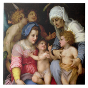 Azulejo Familia santa con los ángeles, c.1515-16 (aceite