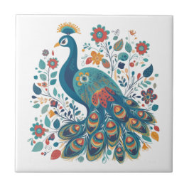 Azulejo Fancy Boho Peacock Arte Popular Escandinavo