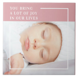 Azulejo Fancy Cute Baby Photo | Rosa y blanco | Cita