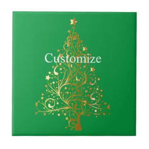 Azulejo Fancy Gold Christmas Tree Thunder_Cove