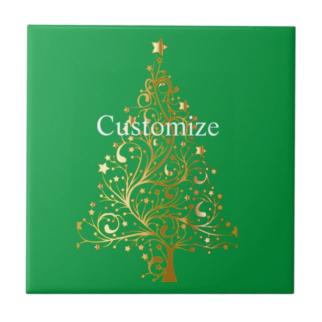 Azulejo Fancy Gold Christmas Tree Thunder_Cove (Frente)