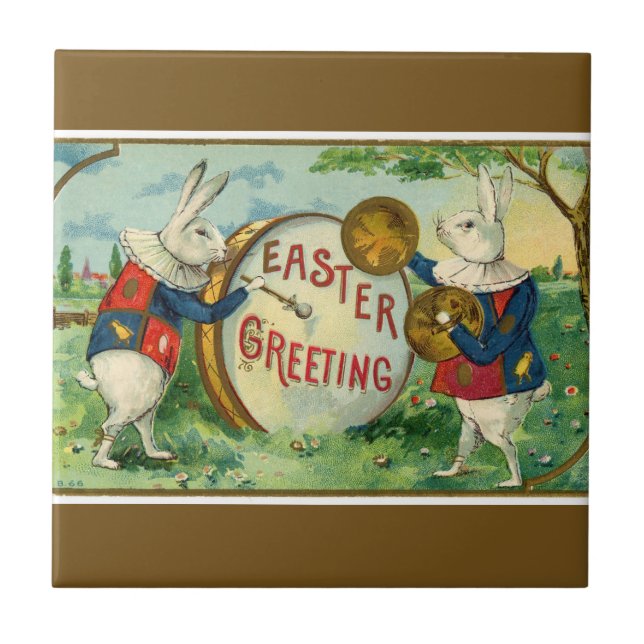 Azulejo Fancy White Easter Bunnies Dark Brown (Frente)