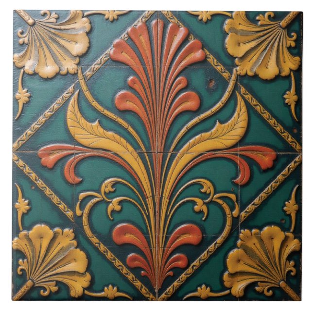 Azulejo Fanfarria floral en Esmeralda (Frente)