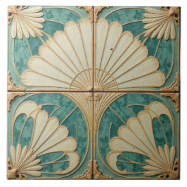 Azulejo Fans Verde azulados dorados y cream