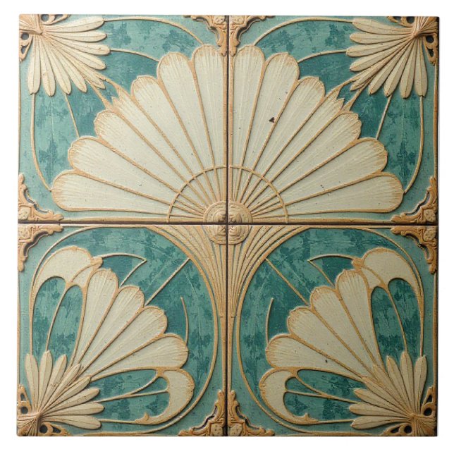 Azulejo Fans Verde azulados dorados y cream (Frente)