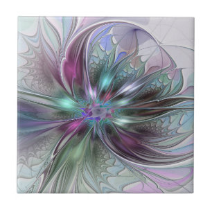 Azulejo Fantasía abstracta moderna y colorida de flor frac