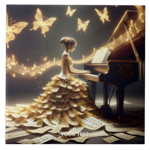 Azulejo Fantasía Chica lindo jugando al piano