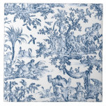 Azulejo Fantasía Criaturas Míticas Vintage Toile-Blue<br><div class="desc">Patrón vintage caprichoso con pájaros míticos,  bestias y figuras humanas en un paisaje fantástico de color azul sobre fondo blanco.</div>