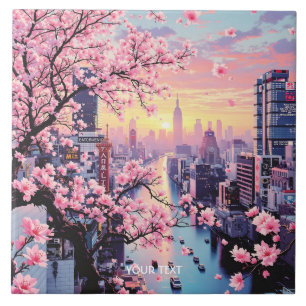 Azulejo Fantasía Cuta Rosa Ciudad Sakura
