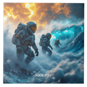 Azulejo Fantasía cute astronautas irrumpen en el mar