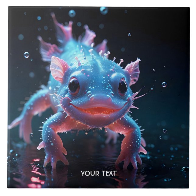 Azulejo Fantasía Cute Blue Sonriente Axolotl (Frente)
