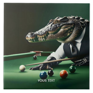 Azulejo Fantasía Cute Cocodrilo Jugando Billiard