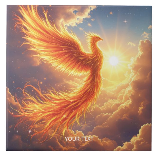 Azulejo Fantasía Cute Flaming Phoenix Rises (Frente)