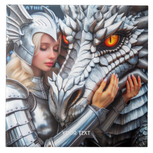 Azulejo Fantasía cute mujer guerrera dragón